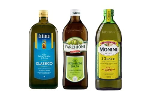Monini Olio Extravergine di Oliva 1 L Oliio Nativo Extravergine di oliva Classico + Olio Extravergine di Oliva De Cecco 1 L + Olio Extravergine di Oliva Farchioni 1 L
