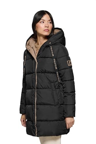 Polo Club Cappotto Reversibile da Donna in colore Nero e con Cappuccio fisso - Giacca Invernale