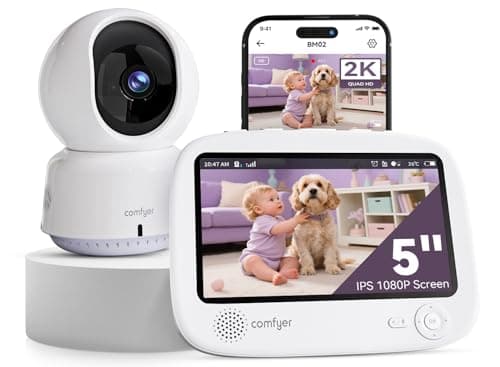 Comfyer Hybrid Baby Monitor Video e Audio WiFi e Smart WiFi - Schermo 5" 1080P Splittabile, Camera 2K App, Allarmi Movimento/Suono, Visione Notturna HD, Batteria 5050mAh, Sicurezza Tripla, 500M