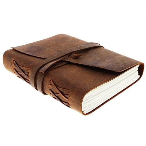 moonster® Cuaderno de Cuero – Diario de Escritura Hecho a Mano Estilo Antiguo para Hombre y Mujer – Papel Blanco Liso 18x13cm – Perfecto para Dibujantes – Diario de Cuero Estilo Bloc Notas