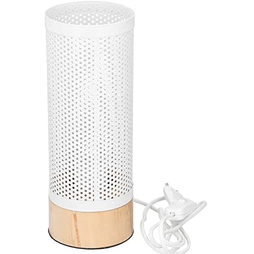 BAKAJI Lampada da Tavolo in Legno e Metallo Bianco e Naturale, Lume Design Moderno e Minimal, Abatjour con Lampadina E27 40 Watt, Ideale per Tavola, Comodino, Soggiorno, Camera da Letto, 29,5 x 11 cm
