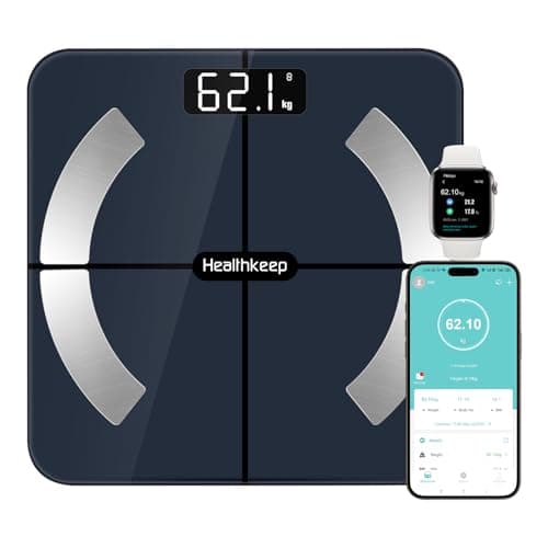 Báscula Grasa Corporal Báscula de Baño Wireless Báscula Baño Digital Analizar Más de 13 Funciones, Monitores de Composición Corporal Máximo 180kg para Andriod y ios, Vidrio templado, Negro