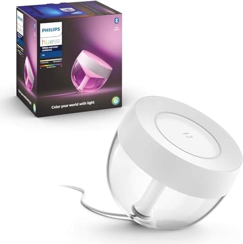 Philips Hue White & Color Ambiance Iris Tischleuchte (570 lm), dimmbare LED Leuchte für das Hue Lichtsystem mit 16 Mio. Farben, smarte Lichtsteuerung über Sprache oder App, weiß