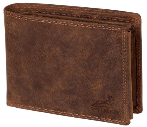 Fa.Volmer ® Leder Geldbörse Herren - extra-stabile Doppelnaht - 9 Fächer für Kreditkarten - Querformat - VO11 (03 Hunter Braun)