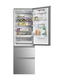 Haier 3D 60 Series 5 Freestanding Fridge Freezer with Water Dispenser, 3 Doors, Total No Frost, E Class, 357L Total Capacity, hOn App, AI & Wi-Fi Connected, Silver, 60x67x185 cm - HTW5618EWMG - 2