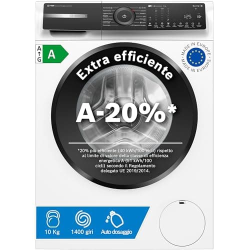 Bosch WGH254A0IT Serie 6 Lavatrice smart a carica frontale, 10 kg, 1400 giri, Efficienza energetica A -20%, sistema di dosaggio automatico del detersivo e dell’ammorbidente, Bianco, 60 Cm
