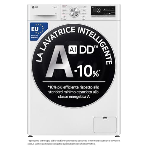 LG AI DD F4R709TAIDD Lavatrice Classe A -10%, Carica Frontale Serie R7, Lavatrice 9kg, 1400 giri, AI Wash, TurboWash 360, Lavaggio a Vapore, Wi-Fi, Motore Direct Drive, Libera Installazione, Bianca