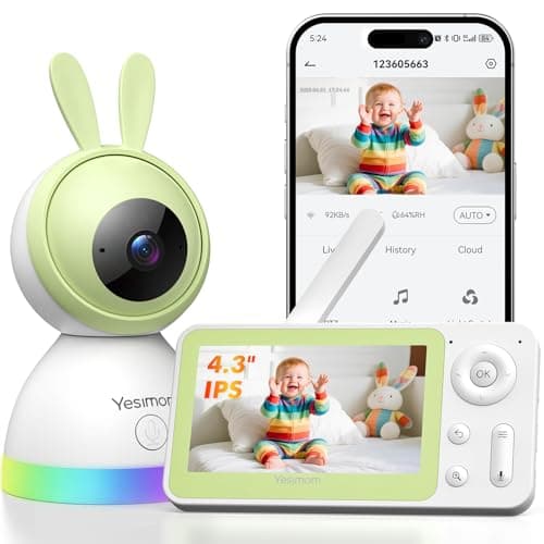 YESIMOM Baby Monitor WiFi 4,3", 360°PTZ Telecamera Bambini con Monitor Videocamera Neonato con IPS Schermo 2500mAh e Luce Notturna, Controllo da APP Mobile e Monitor, Visione Notturna, Ninne Nanne