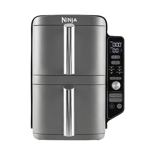 Ninja Double Stack XL Friggitrice ad Aria Verticale, Doppia Zona, 4 Livelli di Cottura e 2 Cassetti, Capienza 9.5L, 6 Funzioni, 8 Porzioni, Componenti Lavabili in Lavastoviglie, Grigio, SL400EU