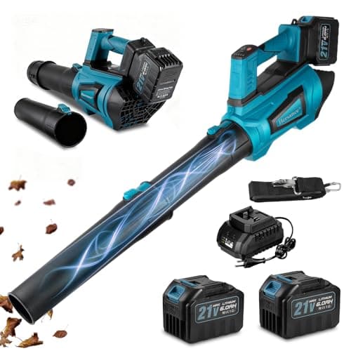 Soffiatore elettrico a batteria 300 km/h con 5 marce e 2 batterie da 6000 mAh – soffiatore senza fili per giardino, foglie, polvere e neve