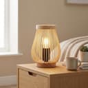 BARCELONA LED Lampada da Tavolo in Legno Naturale con Paralume in Bambù e Rattan, Base in Legno Massello, Stile Vintage e Moderno, Luce Calda E27, Design Japandi Minimalista per Camera e Soggiorno - 3