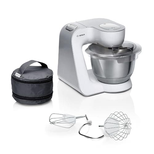 Bosch MUM58200 Series 4 Food Processor, Dough Hook, Mixing & Whisk, Stainless Steel Bowl, Dishwasher Safe, 3D Mixing System, White/Silver