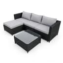 COZYBRITE Garden Corner Sofa Rattan Furniture Set 4 Seater Patio Outdoor Lounge Settee with Glass Coffee Table All-weather SFS066 (Black Rattan+Grey Cushion) - 1
