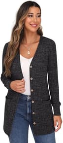 GRECERELLE Cardigan Mujer Elegante Chaqueta Punto Manga Larga Cuello en V Bolsillos Botones Estilo Largo (Gris Oscuro, L) - 2