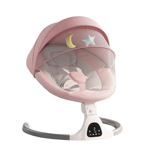 GLOKID Sdraietta Neonati Elettrica，Elettrica Altalena，2in1 Sdraietta dondolo per neonato da 0 fino a 15kg，Cintura di sicurezza a 5 punti，Elettrico per Neonati con telecomando e Bluetooth (YLYPINK)