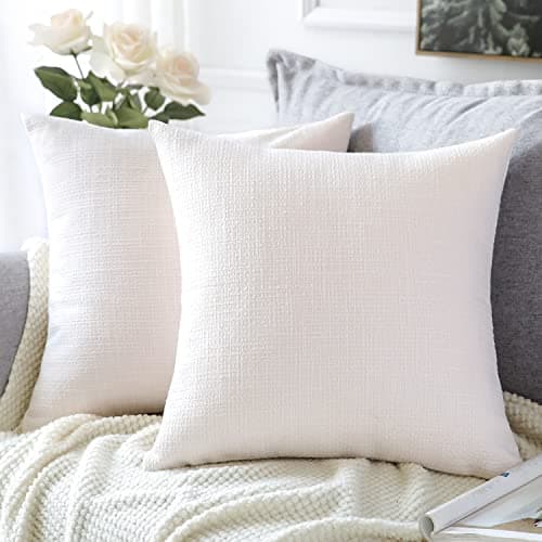 Artscope 2 Pezzi Federe Cuscini in Lino Minimalista Copricuscino Colorato per la Decorazione Domestica Soggiorno Camera da Letto Divano 45x45cm, Bianco