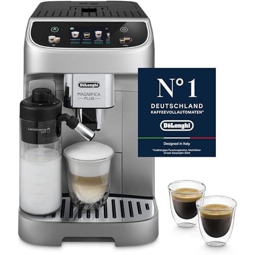 De’Longhi Magnifica Plus - Perfetto Kaffeevollautomat mit LatteCrema-Milchaufschäumer, 18 One-Touch-Getränke, farbiges Touch-Display, Silber Schwarz (ECAM322.70.SB)