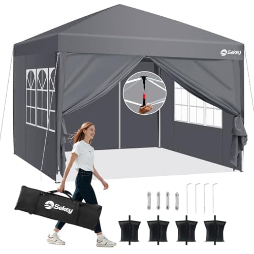 Sekey 3m x 3m One-Touch Pop Up Gazebo with Sides – Instant Setup, Heavy Duty & Waterproof 1000mm, Includes 4 Weight Bags for Extra Stability – Perfect for Outdoor Events (Grey, 3x3 with Sides)