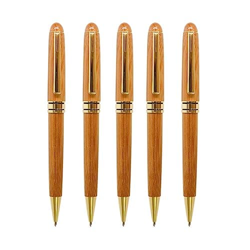 Hsyzygian Set di 5 penne a sfera in legno fatte a mano, per affari e scuola, regalo sostenibile