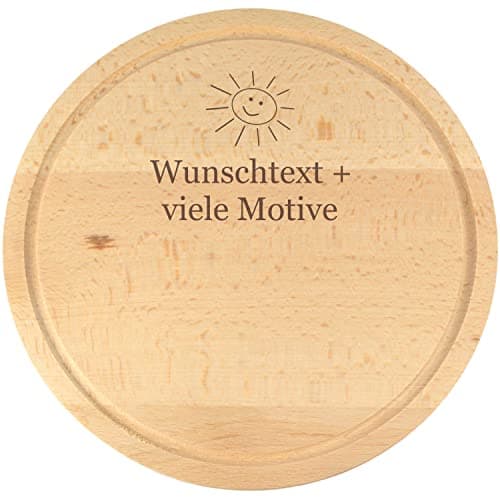 Rundes Holzbrett mit Gravur, Name + Motiv, Schneidebrett mit Saftrille, Fleischteller, Schinkenteller, Käsebrett, Vesperbrett