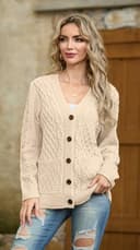 GRECERELLE Cárdigan de punto clásico para mujer, cuello en V, tira de botones, elegante, informal, otoño e invierno, suéter con botones y bolsillos, beige, L - 6