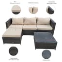 COZYBRITE Garden Furniture Rattan Corner Sofa Set with Glass Coffee Table Ottoman for Patio Outdoor Lounge All-weather SFS066 (Mix Dark Natrual Brown+Brown Cushion) - 2
