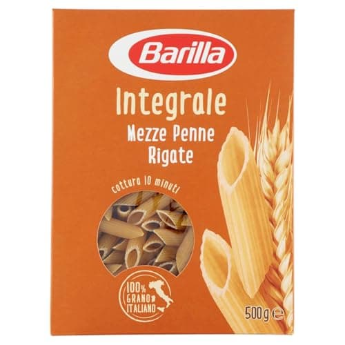 Barilla Pasta Mezze Penne Rigate Integrali, Pasta Corta di Semola Integrale di Grano Duro, Integrale, 500 g (Confezione da 6)