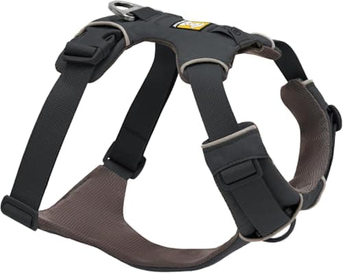 RUFFWEAR Front Range Medium Reflective Y Harness - Adjustable Comfortable Padded Everyday Dog Walking & Running Harness - 2 Lead Attachments & V Ring, Size M, Basalt Grey