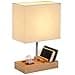 Dreamholder Table Lamp with 3 USB A+C Ports, 3 Phone Stands, Modern USB Bedside Lamp for Bedroom, Living Room, Office, Bedside Lamp with Natural Wood Base & Fabric Shade - 2