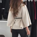 Gefomuofe Abrigo de lana para mujer, elegante, capa de invierno con mangas de murciélago y cinturón, monocolor, cuello alto, poncho con botones, chaqueta de negocios, chaqueta de entretiempo, caqui, S - 3