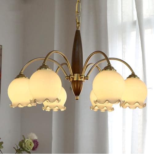 FZQSXAZU Lampada da tavolo in Legno massello retrò con Fiore in Rame, lampada da tavolo in Stile Rustico industriale, 6 Teste, realizzata a Mano, per Sala da pranzo.