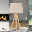 Modern Light Oak Table Lamp or Bedside Light, Wood Tripod Design, Natural Shade - 3