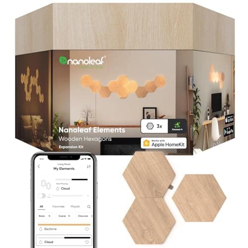 Nanoleaf Elements Hexagon Expansion Pack, 3 Additional Wood Look Light Panels - Dimmable & Modular Smart LED Wi-Fi Wall Mood Lights, Works with Alexa Google Assistant Apple Homekit, for Room Decor