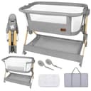 Twinly Comfortly - Cuna Colecho Bebé y Moisés 2 en 1 con Ruedas | Minicuna de Viaje Plegable, Sin Montaje, Altura Ajustable y Función Antireflujo | Incluye Colchón, Sábana Algodón y Bolsa (Wood) - 1