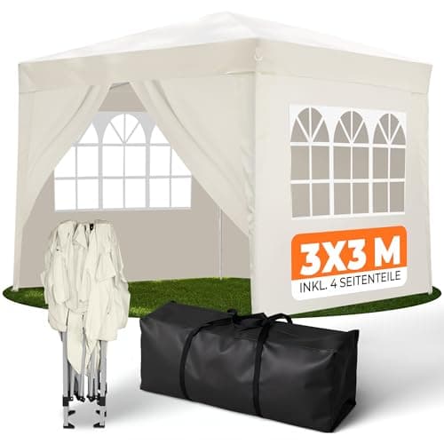 Kronenburg Faltpavillon wasserdicht Dachmaß 3 x 3 m UV Schutz 50+ Pavillon in Champagner mit 4 Seitenteilen