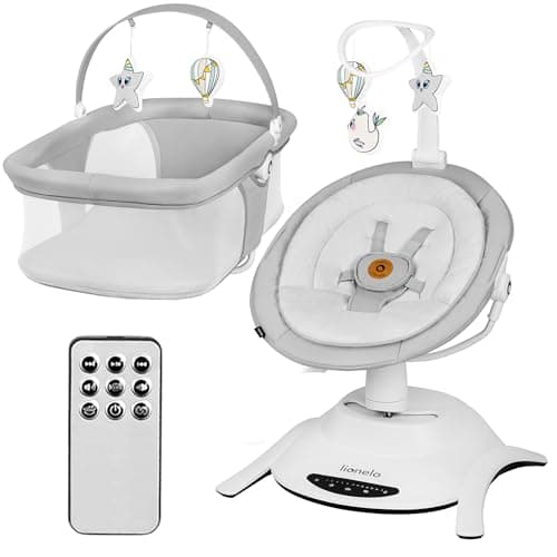 Lionelo Sdraietta Elettrica e Culla lettino BELLA SET 2in1 per Neonati, Girevole 360°, 6 Movimenti di Dondolio, 12 Melodie, Telecomando, Cinture di Sicurezza, Materasso in Schiuma T2, fino a 9kg