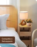 EDISHINE Lampada da Comodino con Paralume in Lino e Base in Legno Massiccio Color Rovere Medio, Lampadina LED E27 4W Inclusa, 2700K, H34 cm, Ø21 cm, Lampada da Tavolo Moderna per Soggiorno, Camera - 5