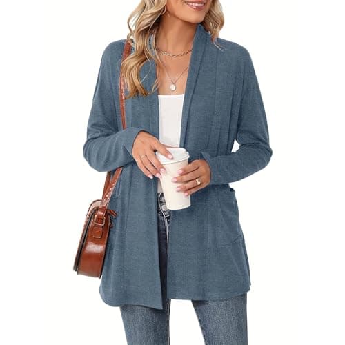 TOFOTL Lana Blazer Invernali Donna， Maglione Aperto Classico in Pile a Bouclé, Maglioncini in Cotta con Cappuccio, Autunnale Giacca Autunno Cotta con Tasche Maglia 01-Blu S