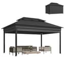 Outsunny Gazebo da Giardino 4x3 m con Tende Laterali a Rullo, Gazebo Esterno con 8 Fori di Drenaggio, Doppio Tetto e Struttura in Metallo, per Giardino, Balcone, Feste, Cortile, Patio, Grigio Scuro - 1