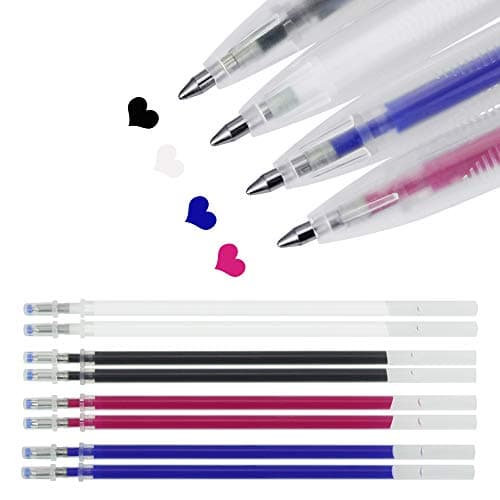 BUZIFU Marcadores de Costura Boligrafos Borrable Tela 12 Recambios y 4 Carcasas Vacías Bolígrafos para Costura Rotuladores Borrables para Tela,Borra con el Calor de la Plancha(Negro/Blanco/Azul/Rojo)