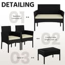 Yaheetech 4 Pieces Outdoor Patio Conversation Set, PE Rattan Wicker Sofa Set with Soft Cushion and Tempered Glass Table for Yard, Poolside, Garden (Black/Beige) - 8