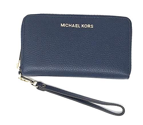 Michael Kors Jet Set Travel Large Flat Multifunction Phone Case Wristlet Pebble Leather