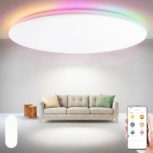 Yeelight Smart Deckenleuchte mit RGBCW Backlight, 60cm 50W Dimmbar LED Deckenlampe Blitz-Montage, 4500LM, 16M DIY Farben, 2700K-6500K, Kompatibel mit Alexa & Google, App Fernbedienung Große LED Lampe