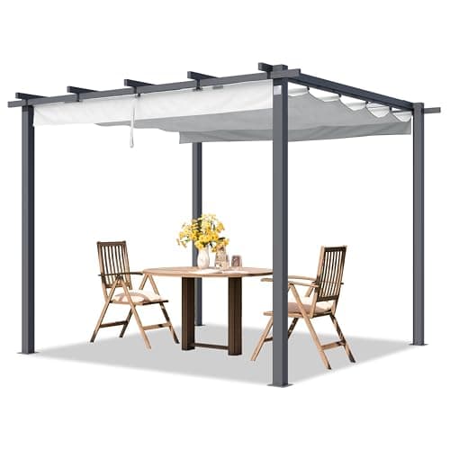PRIMEYARD Pergola 3x3 m gazebo da giardino con tetto scorrevole grigio - struttura in acciaio