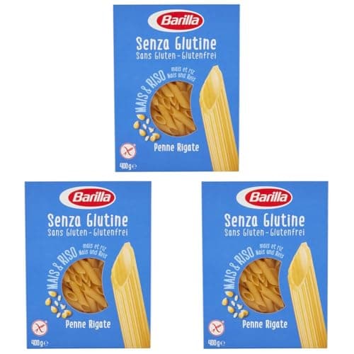 Barilla Pasta sin gluten, penne rigate, Maíz y arroz integral, 400g, El embalaje puede variar (Paquete de 3)