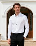 J.VER White Shirts Men Dress Long Sleeve Slim Fit Stretch Non Iron Business Casual Wedding Fashion Formal Shirt M - 2