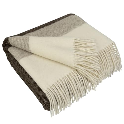 LYHome Lambswool Blanket, 100% Virgin Wool - Warm Winter Blanket, Couch Blanket, Sofa Blanket, Cuddly Blanket, Bedspread, Winter Blanket, Sofa, Warm Couch Blankets (140 x 200 cm, Brown with Stripes)