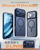 TOCOL für iPhone 17 Pro Max Hülle 6,9 Zoll, Kompatibel mit MagSafe, Vollständiger Kameraschutz, Eingebauter Magnetring, Stoßfest Kratzfest Transluzente Handyhülle für iPhone 17 Pro Max Case, Blau - 2