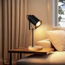 Pheashine Lámpara de Mesa Industrial con Base de Madera, Lámpara de Noche Moderna Negro E27 con Pantalla Orientable, Lámparas de Escritorio para Salón Dormitorio Oficina, sin bombilla - 7