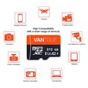 Vantrue - Tarjeta de Memoria microSDXC UHS-I U3 4K (512 GB) con Adaptador Compatible con Dashcam, Smartphone, Tableta, cámara de acción y cámara de vigilancia (512 GB) - 3